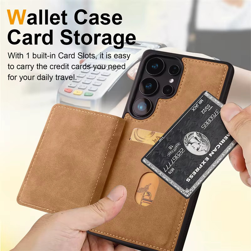 Stoßfeste Leder-Brieftasche als Handyhülle für Samsung Galaxy S25 S24 S23 S22 S21 Ultra Plus mit Kartenfach in Blau und Braun - Bild 4