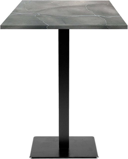 RestooTab Stehtisch Milan quadratisch in Stein- und Holzoptik mit grau-blauer Marmorplatte und schwarzem Gestell, B/T/H: 60 x 60 x 113 cm - Bild 1