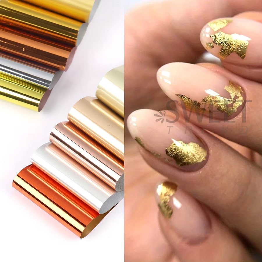 SWEET TREND Metallic-Nagelfolien, goldener silbriger Sternenhimmel-Druck, 20 Stück - Bild 2