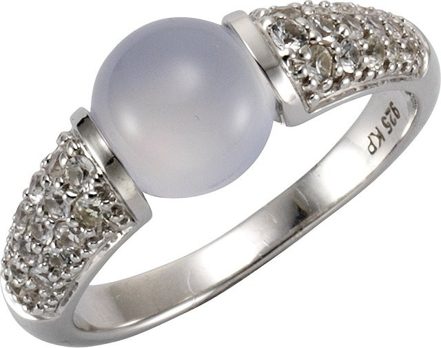 Jamelli Ring 925 Silber rhod., Chalcedon, Weißtopas, Unisex - Bild 1
