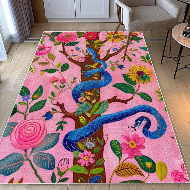 Karpetti Teppich mit Schlangenmuster und floralem Design in Pink, rutschfest und waschbar, B x T: 160 x 230 cm - Bild 1