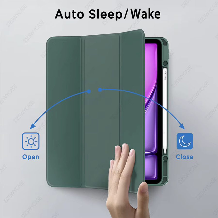 DZSWYCASE Schutzhülle für iPad Pro 12.9 (2018-2022) und iPad Air 13 M2 M3 M4 mit Stifthalter und Auto-Wake-Sleep-Funktion, Farbe: Schwarz oder Grün - Bild 2