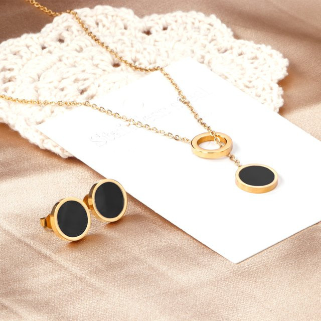LUXUSTEEL Ohrring Set, Edelstahl, Gold, Schwarz, Unisex - Bild 1