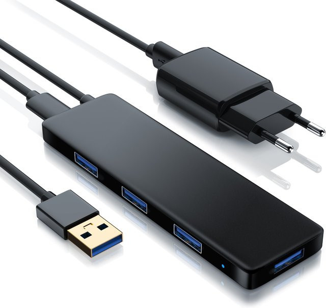 Primewire USB 3.2 Hub 4-Port Ultra Slim Datenverteiler mit Netzteil in Schwarz - Bild 1