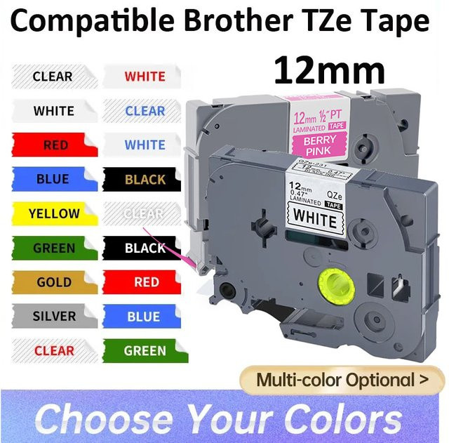 Laminiertes Farbband für Brother Ptouch Etikettendrucker PT-H110 D600 710BT, Breite: 12 mm, Farben: Schwarz auf Weiß - Bild 1
