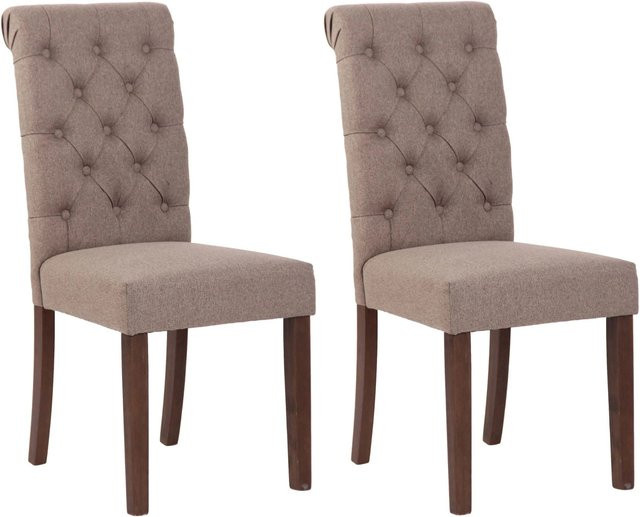 DELUKE 2er Set Esszimmerstühle WALES aus Stoff in Taupe mit Holzgestell, H x B x T: 98 x 45 x 63 cm - Bild 1