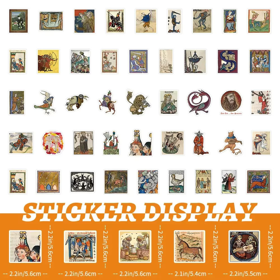 GOGOTU Retro Mittelalterliche Kunst Poster Muster Aufkleber, 50-teiliges Set - Bild 2