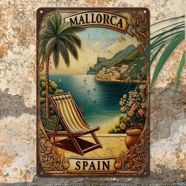 Mallorca Vintage Reiseplakat HELLOYOUNG Aluminiumschild Metall Wandkunst Mehrfarbig - Bild 1