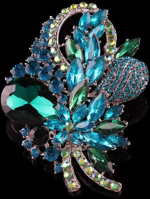 YIRAN Brosche, Kristall, Silber, Damen, Vintage, blue - Bild 1