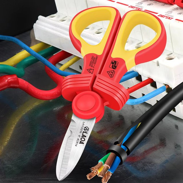 LAOA VDE Elektrikerschere isolierter gebogener Kabelschneider mit Crimpwerkzeug rot 1000 V - Bild 1