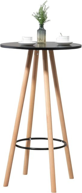 DELUKE LUMI Stehtisch in skandinavischem Design, runder Bistrotisch aus Buchenholz und MDF, Schwarz-Beige, Höhe: 107 cm, Durchmesser: 60 cm - Bild 1
