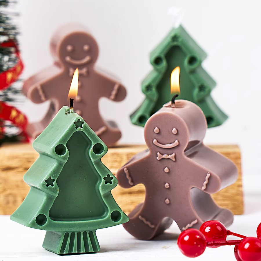 UDOCOOL Silikonform Weihnachtsbaum und Lebkuchenmann für DIY Seife, Duftkerzen und Gips, 6 Löcher - Bild 2