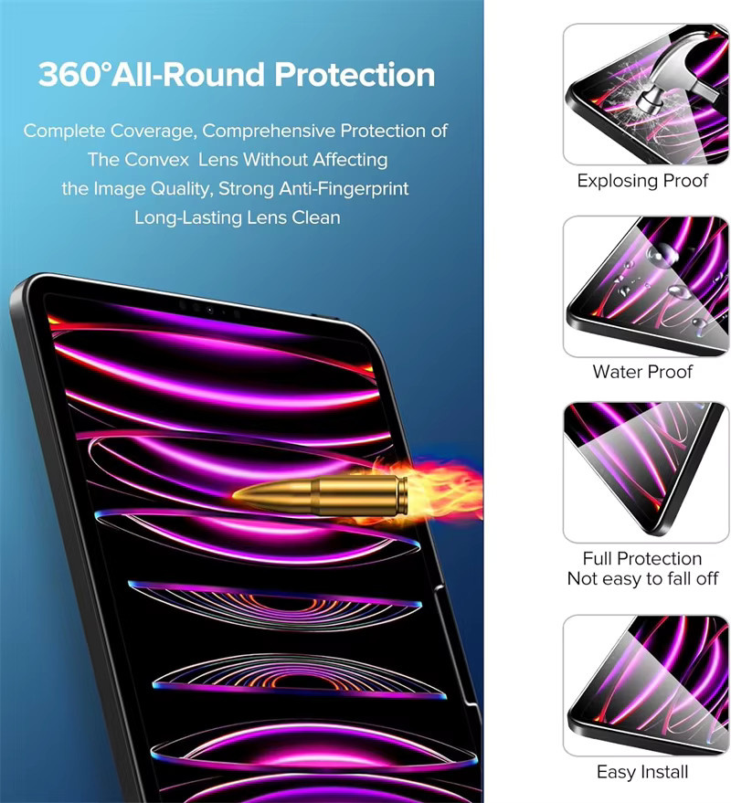 4er-Set Panzerglas Display- und Kameraobjektivschutzfolie für Apple iPad Pro 11 Zoll, 12,9 Zoll und iPad Air 6, transparent, HD klar gehärtetes Glas - Bild 3
