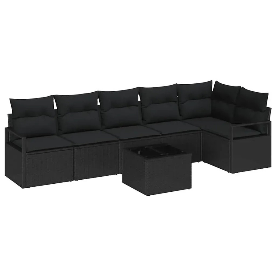 vidaXL 7-teiliges Garten-Sofa-Set aus Poly Rattan mit Kissen in Beige und Schwarz - Bild 2