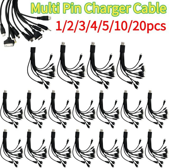 Universelles 10-in-1 Multi-Pin Ladekabel als Multifunktions-USB-Adapter in Schwarz für Telefon, Kopfhörer und Ladegeräte mit USB-A Anschluss - Bild 1