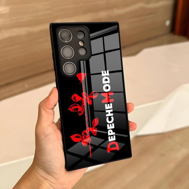 Potdemiel Depeche Mode Rock Band Handyhülle mit Glasabdeckung für Samsung Galaxy S24 Ultra S25 S23 S22 S21 S20 Plus A54 A24 A53 A16 A13 in Schwarz - Bild 1