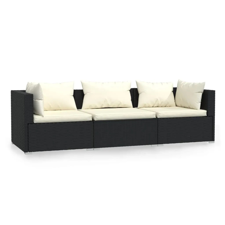 vidaXL U-Form Garten-Sitzgruppe aus Poly-Rattan in Schwarz mit Polsterkissen und Metallrahmen - Bild 2