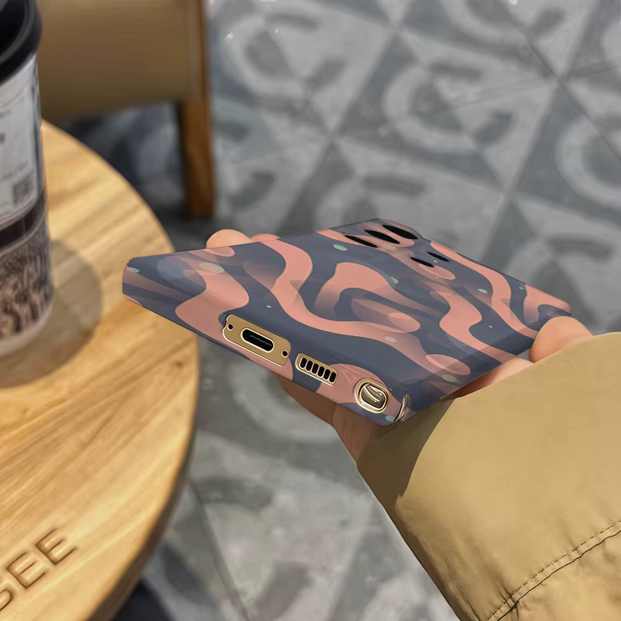 Stoßfeste Doppelschicht Handyhülle mit Wellen-Design für Samsung Galaxy S25 Ultra, S24 und S23 Ultra Plus in Rosa-Braun - Bild 5