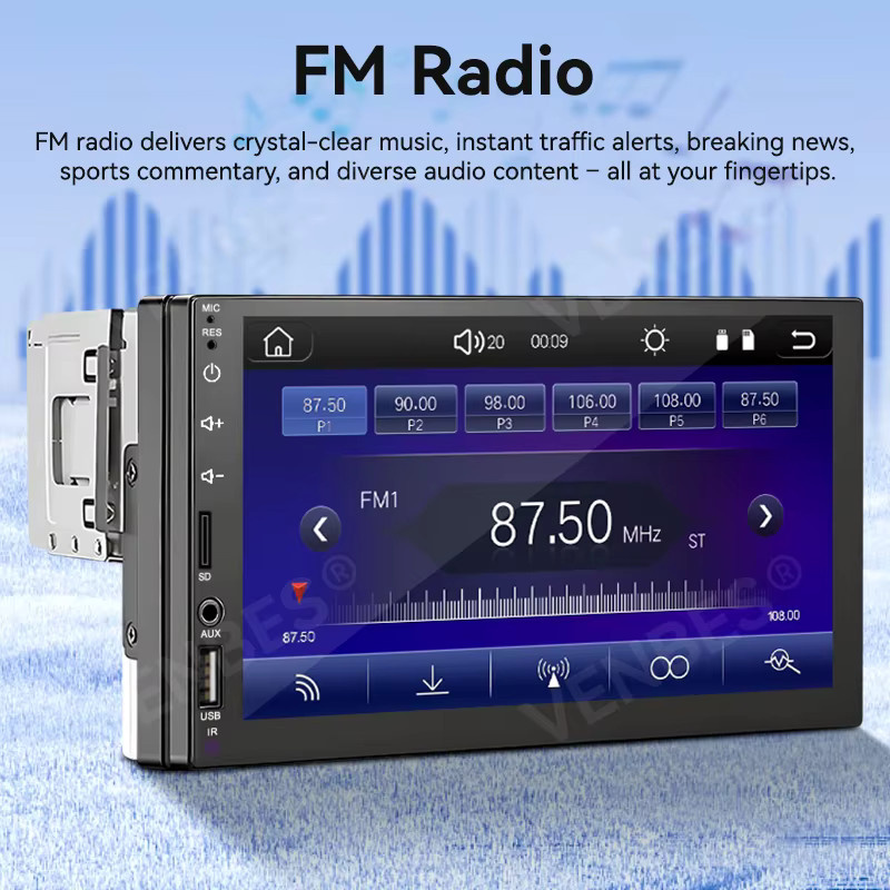 VENBES Universelles 1 DIN Autoradio mit 7 Zoll Touchscreen, Bluetooth, USB und Rückfahrkamera in Schwarz - Bild 6