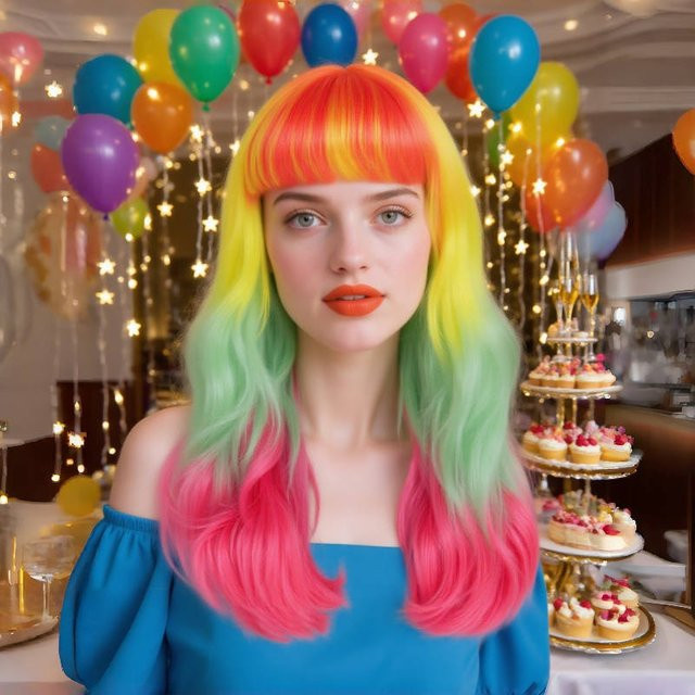 ANOGOL Synthetische Regenbogen-Perücke, lange gewellte Perücke mit Pony, Damen - Bild 1