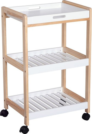 HOMCOM Küchenrollwagen mit abnehmbarem Tablett aus Bambus und MDF, Weiß und Natur, B/T/H: 46 x 35 x 74,5 cm