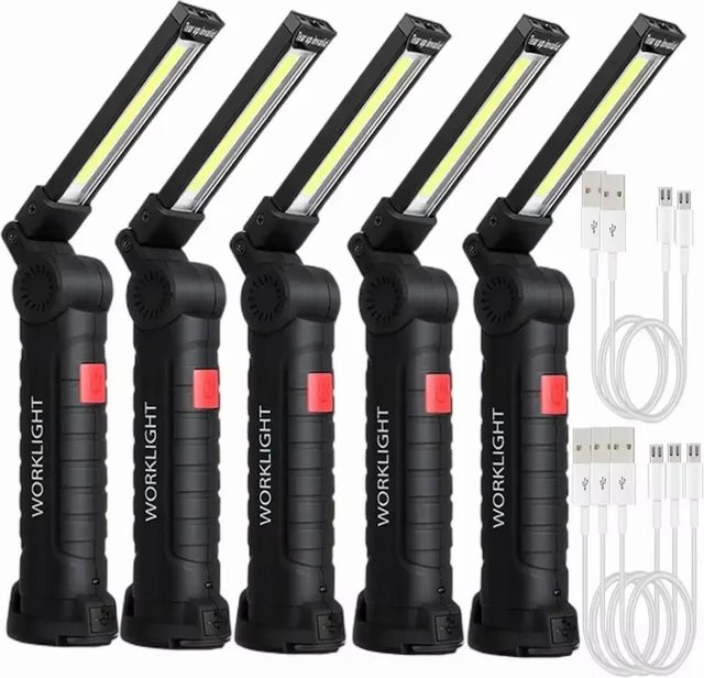 ESMARTER COB LED Taschenlampe, USB wiederaufladbare Arbeitsleuchte mit Magnet und Hängemöglichkeit, Schwarz - Bild 1