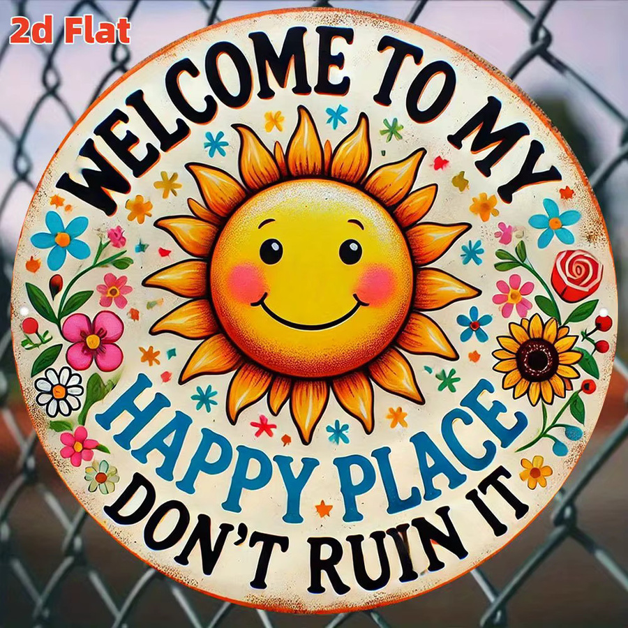 2Dflat Whimsical Playground Willkommensschild aus Aluminium in Orange mit Sonne und Blumen Design, B/H: 20 x 20 cm - Bild 4