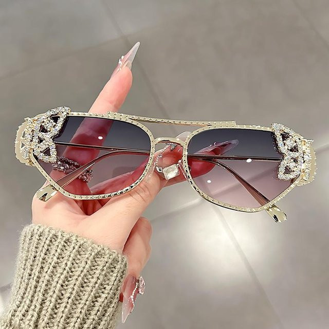 Dote Sonnenbrille Butterfly, Diamantbesetzt, Metall, Gold, Damen - Bild 1