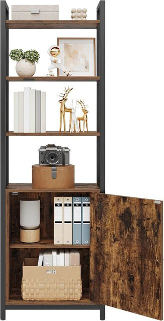 VASAGLE Bücherregal mit Türen und offenen Regalfächern, Braun-Schwarz, H x B x T: 159,5 x 40 x 24 cm - Bild 5