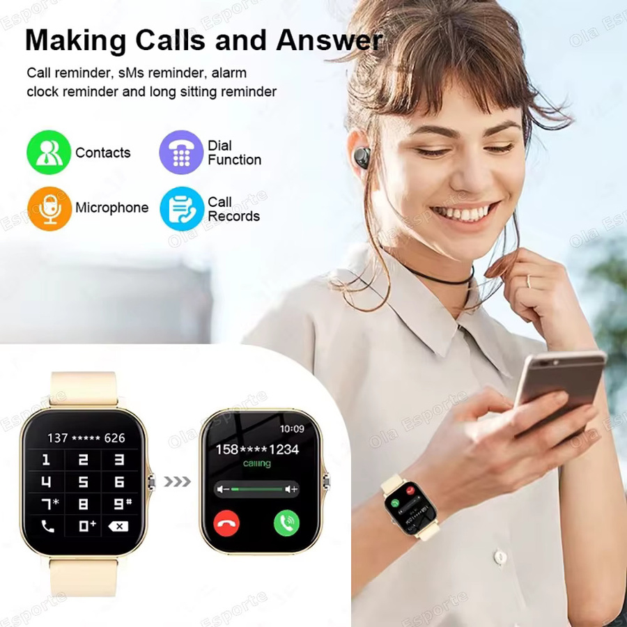 Ola Esporte Smartwatch in Gold mit 1,83 Zoll Display für Anrufbenachrichtigungen, Schlafüberwachung und Aktivitätsverfolgung, kompatibel mit Android und iOS - Bild 2