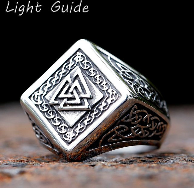 Ring Viking Valknut Amulett, Edelstahl, Vintage, Silber, Unisex - Bild 1