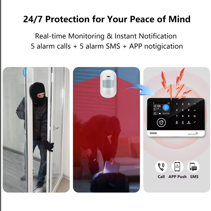 eMastiff WLAN-GSM-Alarmsystem zur App-Steuerung via Tuya, drahtloses Einbruchschutzsystem mit 433MHz Sirene und PIR-Bewegungsmelder, Farbe: Weiß - Bild 2