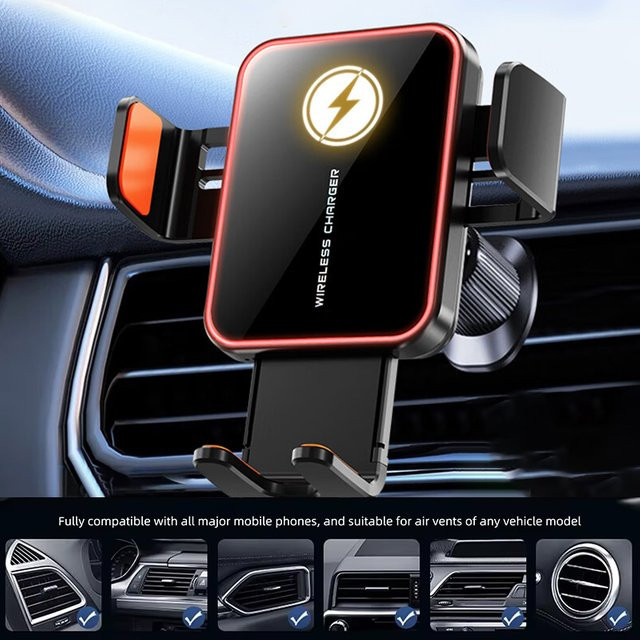 VIKEFON Mini Auto Wireless Ladegerät und Telefonhalterung mit 360 Grad Rotation und Open Clamping in Schwarz - Bild 1