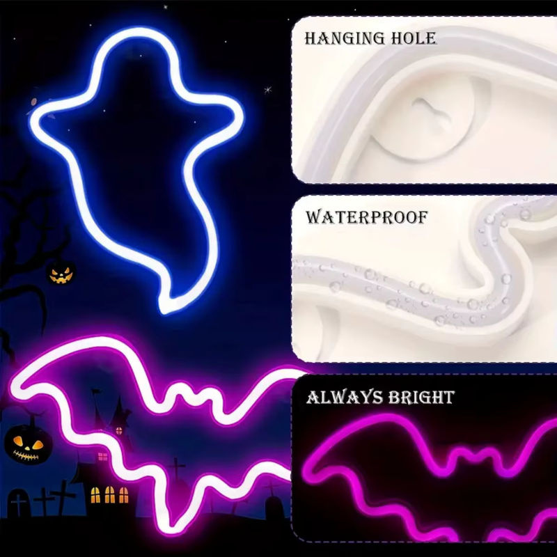 Halloween LED Neon Nachtlicht in Fledermaus- und Geistform als dekorative Tischlampe für dein Schlafzimmer und die Innenraumdekoration - Bild 3