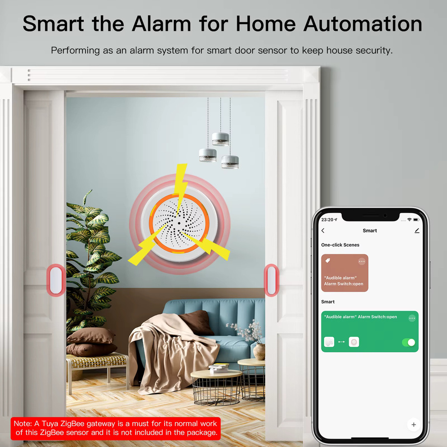 MOES Tuya ZigBee Smart Sound & Light Sirene 90dB Alarmsensor für Home Security, kompatibel mit Smart Life, Tuya Hub und Alexa, in Weiß oder Grau - Bild 2