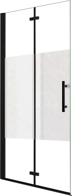 AICA Walk-In Duschkabine Schwarz mit Falttür aus Nano-ESG Glas, Teilsatinierte Duschwand, B: 100 cm, H: 195 cm - Bild 1