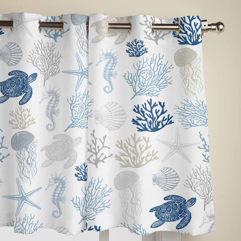 Super Six Fenstergardine Meeresleben mit Meeresschildkröte und Seestern, Farbe: Weiß, B: 135 cm, H: 60 cm - Bild 2