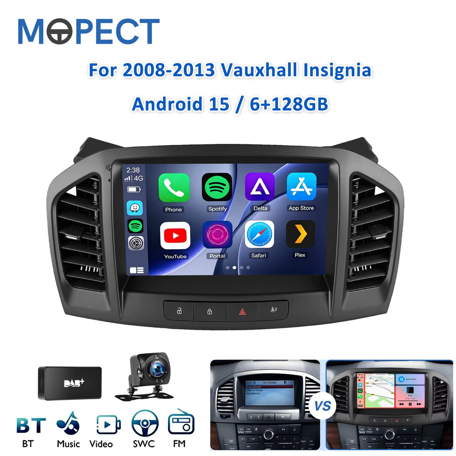 MOPECT 9 Zoll 2 DIN Autoradio für Opel Insignia 2008-2013 in Schwarz mit Android 15, 4GB RAM + 64GB Speicher, kabellosem Apple CarPlay & Android Auto, DAB+ Digitalradio, GPS-Navigation, Bluetooth und Rückfahrkamera - Bild 7