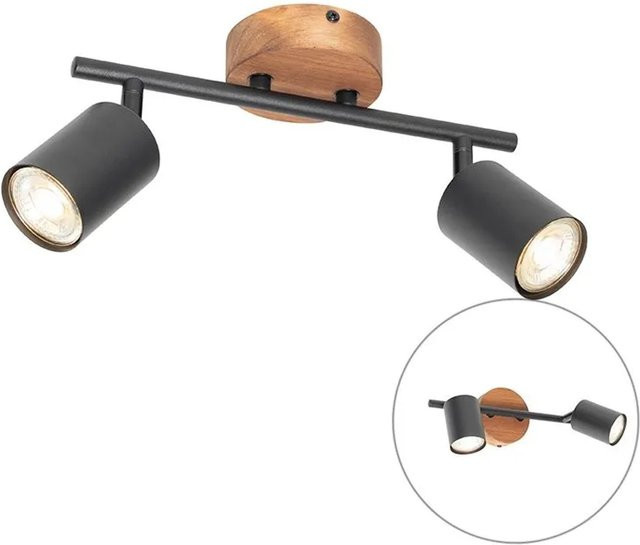 QAZQA Industrie Wandspot Jeana Schwarz mit Holz, Schwenkbar, 2er-Set, dimmbar - Bild 1