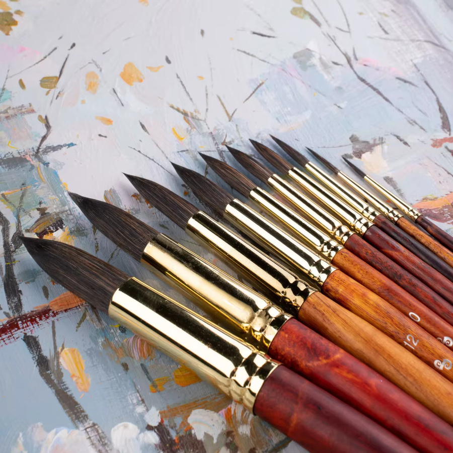 Professioneller Rundpinsel mit gemischtem Haar aus Holz für Aquarellstifte, Wasserkreide und Kunstbedarf - Bild 3