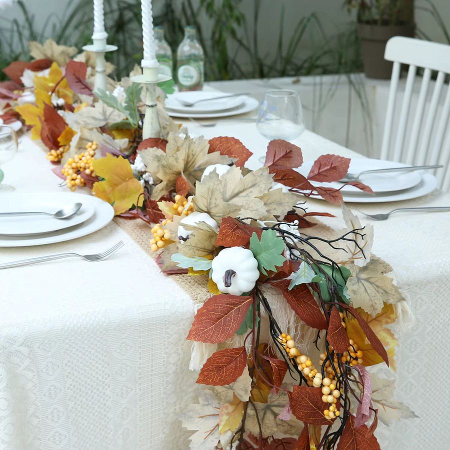 Sinsoledad Herbstgirlande mit künstlichen Ahornblättern und Kürbissen für deine Thanksgiving-Dekoration - Bild 3