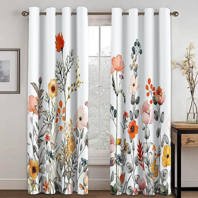 2er-Set Yiran Furniture Vorhänge mit Blumen- und Schmetterlingsdruck, halbtransparent, bunt, B/H: 75 x 166 cm - Bild 1