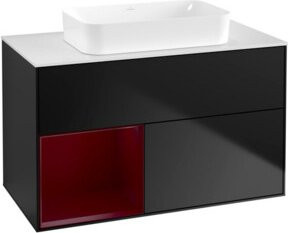 V&B Waschtischunterschrank Finion Wandbeleuchtung mit Regalsystem rechts in Blau Lacquered, Breite: 100 cm, Tiefe: 60,3 cm - Bild 1