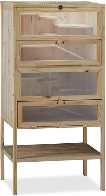 Relaxdays Hamsterkäfig aus Holz mit Sichtfenstern in Braun, B/T/H: 120 x 60 x 40 cm - Bild 1
