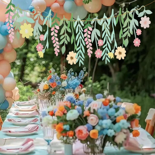 ZQNYCY Papier Girlande mit Blumen und Blättern in Mehrfarbig für Kindergeburtstage und Frühlingspartys - Bild 1