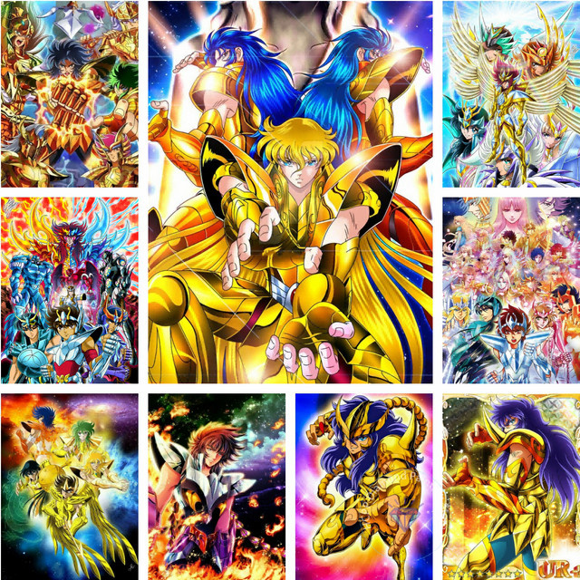 S-Saint-Seiya 5D Diamant-Malerei-Set mit runden Steinen für handgefertigte Manga-Kunst zur Heimdekoration, Breite: 30,0 cm, Höhe: 30,0 cm - Bild 1