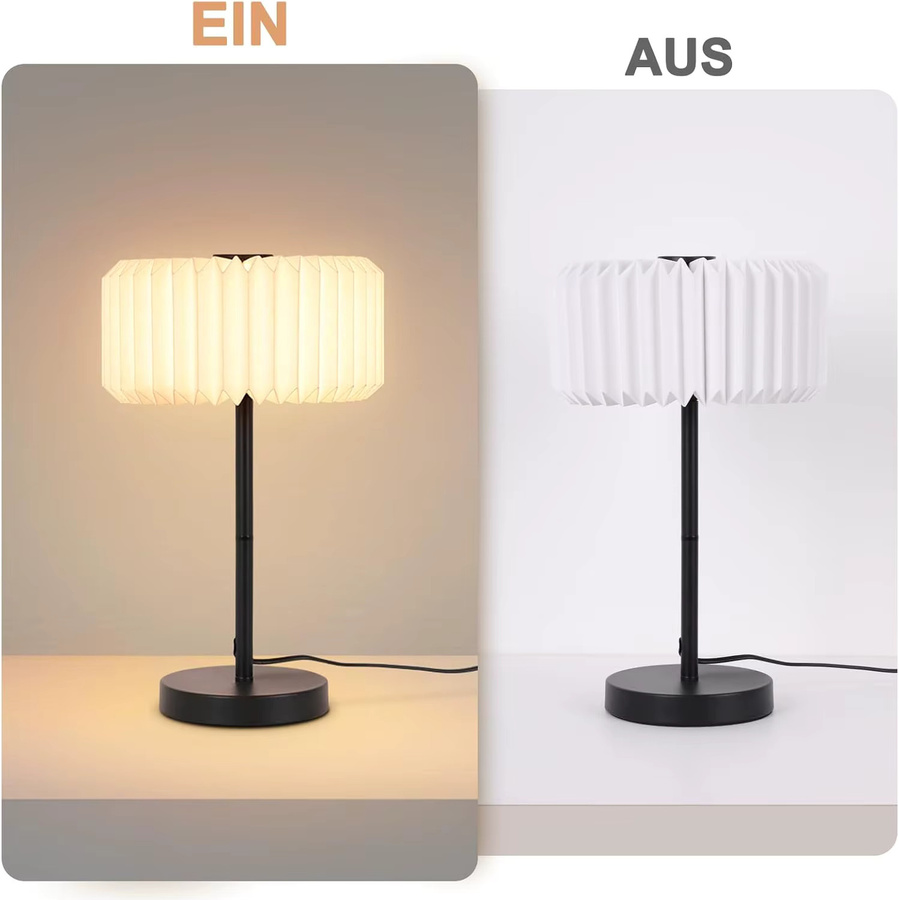 Vintage Tischlampe mit Papierlampenschirm in Weiß für Wohnzimmer, Schlafzimmer und Esszimmer - Bild 3