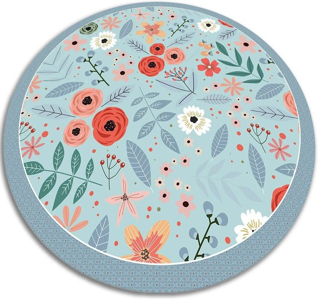 Tulup Teppich Wiesenblumen Blau Multicolour aus Vinyl, Durchmesser: 140 cm - Bild 1