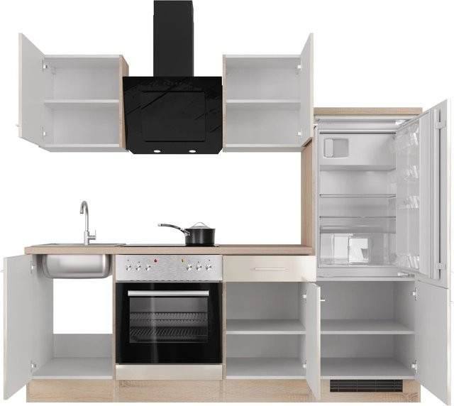 Flex-Well Exclusiv Küchenzeile Orlando Breite: 220 cm, Farbe: Kaschmir Glanz und Sonoma Eiche - Bild 1