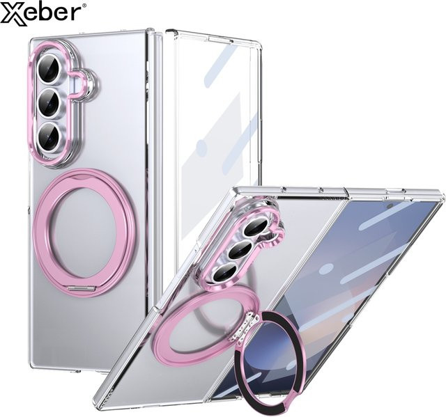 Transparente MagSafe Handyhülle für Samsung Galaxy Z Fold mit Ringhalter und gehärteter Folie in Schwarz - Bild 1